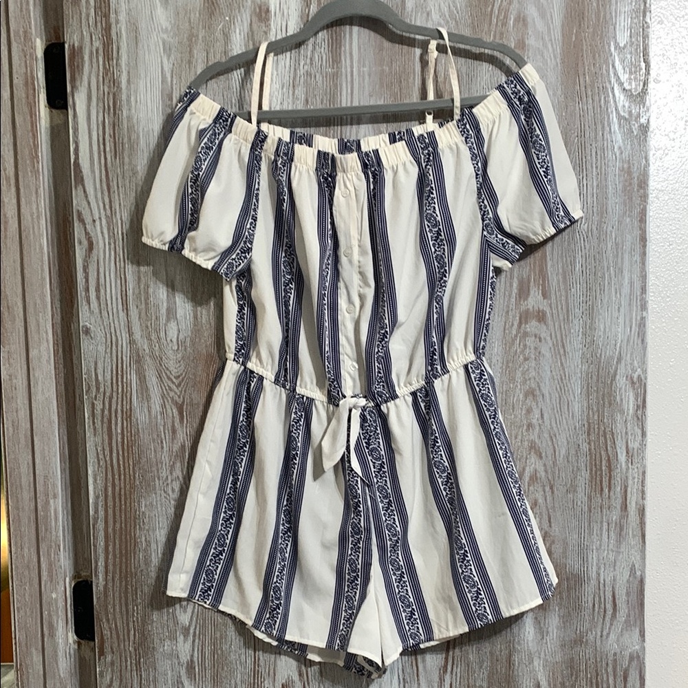 Blush Blue and White Striped Shorts with Elastic Waist